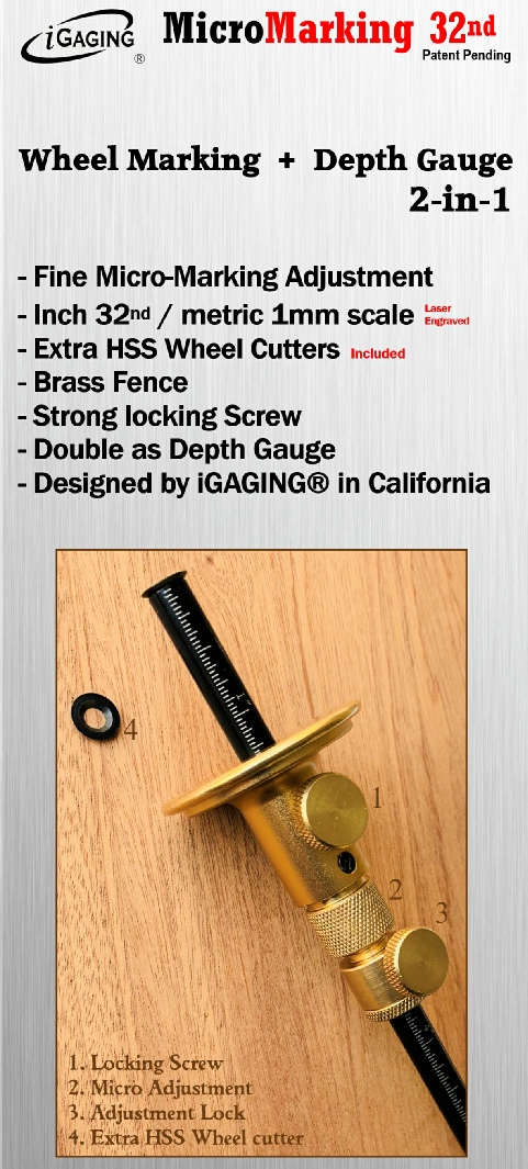 iGAGING Brass Marking Wheel Mortise Depth Gauge 3 in 1 Tool for sale online 